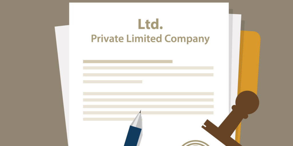 Vector image displaying sheet of paper with 'Ltd. Private Limited Company' written on it.