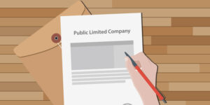 Vector image of piece of paper with 'Public Limited Company' written on it