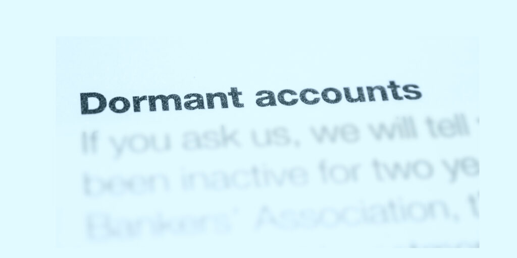 Book entry with 'Dormant accounts' written