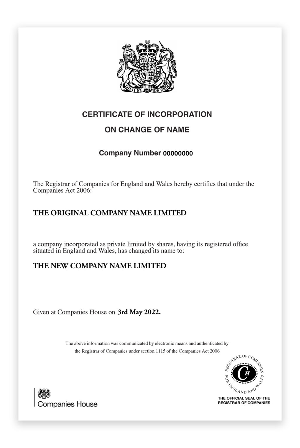 Company Name Change Certificate Of Incorporation 1st Formations