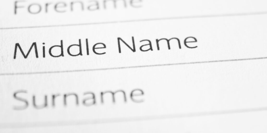 MIDDLE NAME on a printed form close up.