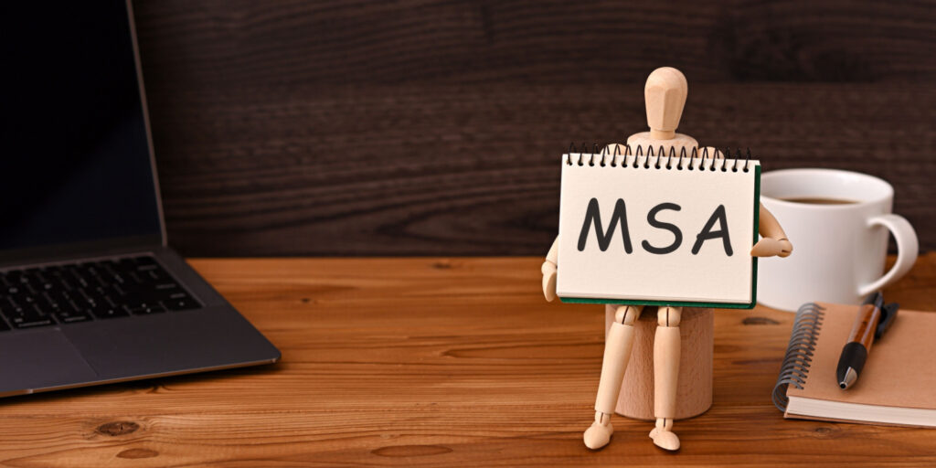 Sketchbook with the word MSA. It is an abbreviation for master service agreement.