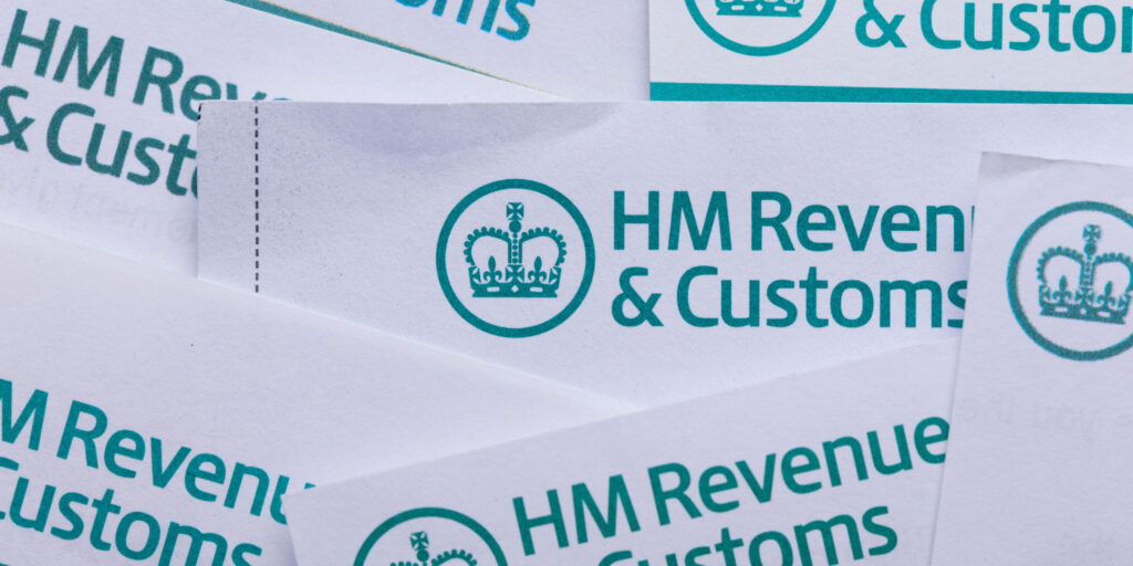 A collage of HM Revenue & Customs name and logo in green print on white paper.