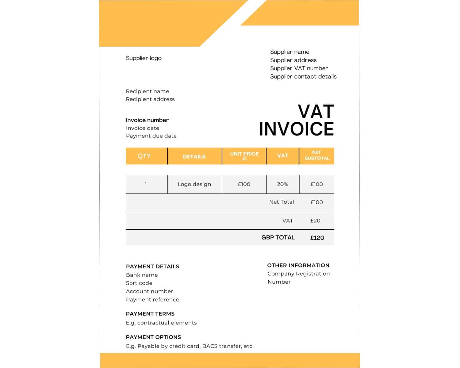 VAT invoice example, showcasing business stationery disclosure requirements