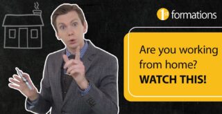 Image of video presenter Nicholas Campion in tweed suit with blue shirt and dark tie and video title 'Working from home? WATCH THIS' in black text on a yellow background.